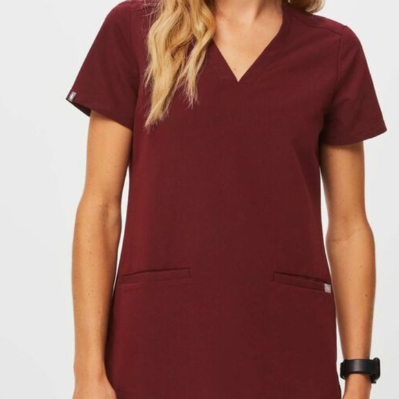 FIGS Scrubs: Burgundy Casma - Three-Pocket Scrub Top - Picture 1 of 1